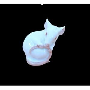 Miniature Figurine Mouse Vtg Jensen Pink Eyes Eating Tail Statue 30s-40s